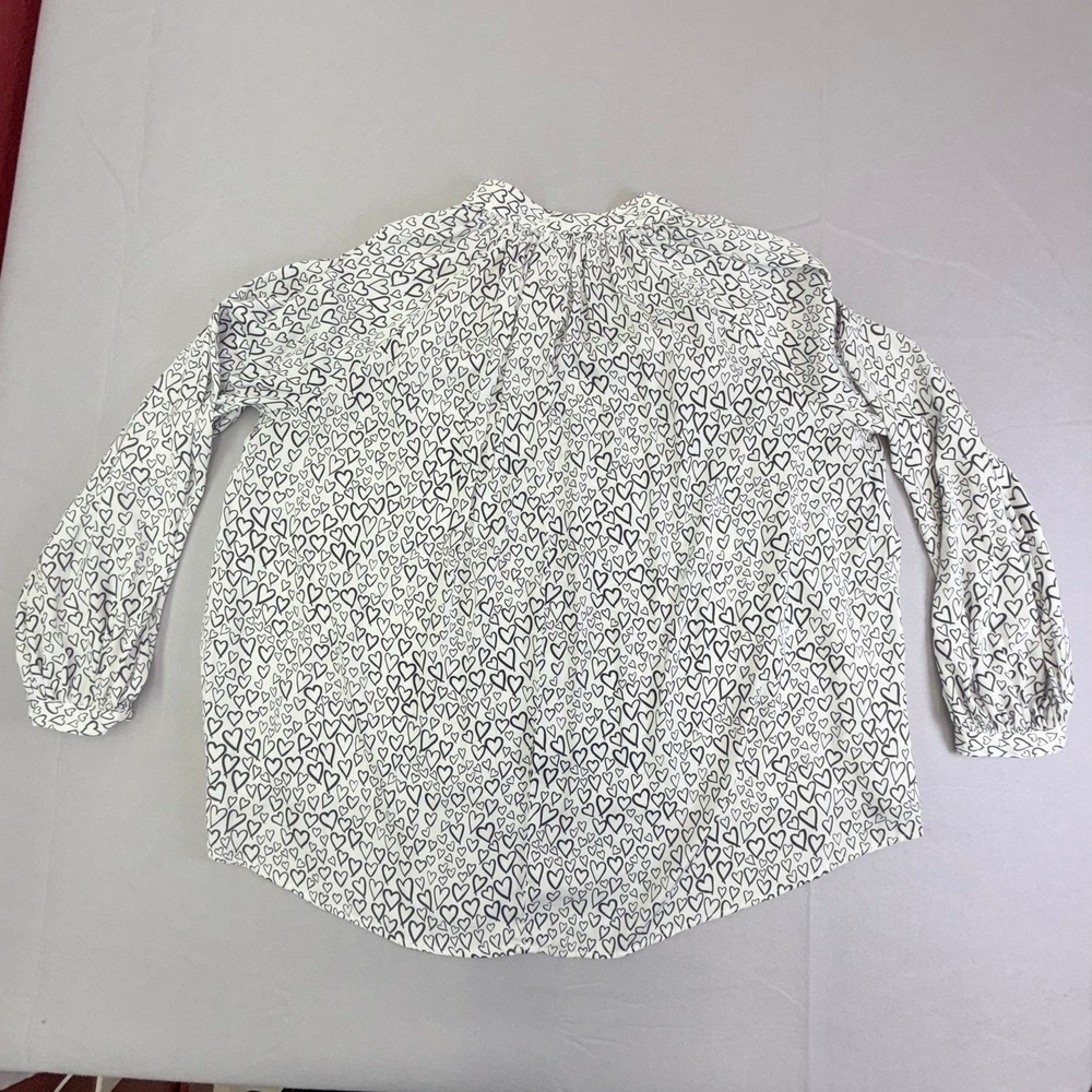 Crown & Ivy Blouse Womens Medium White Heart Print Long Sleeve Gathered Neck - Picture 7 of 7